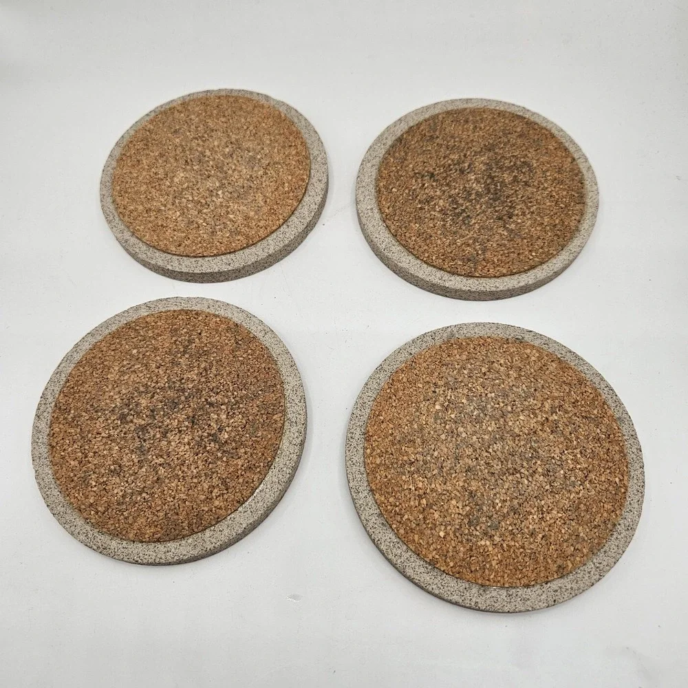 4 Vintage Cat Coasters Natural Sandstone Cork Back *heavy* Grandma Core